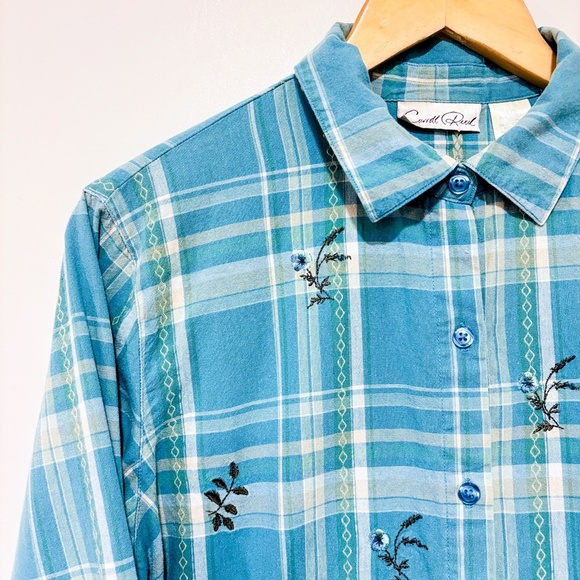 CAROLL REED Vintage green plaid shirt with embroidered leaves - Picture 5 of 9